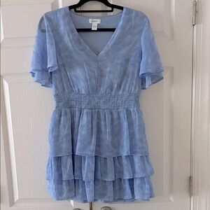 Jopsa Blue Patterned V-Neck Dress